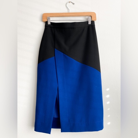 BCBGMAXAZRIA Jowell Sheath Pencil Colorblock Skirt Royal Blue Black Slit Formal - Picture 6 of 12